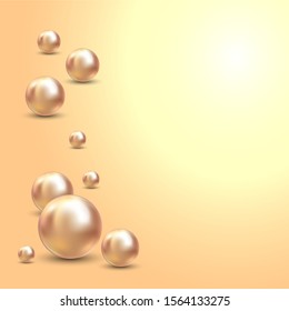 Vector Illustration for your design. Luxury beautiful shining jewellery background with rose pearls vector illustration. Beautiful shiny natural pearls. With transparent glares and highlights for