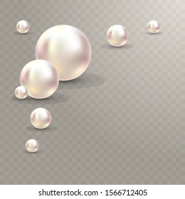 Vector Illustration for your design. Luxury beautiful shining jewellery background with white pearls vector illustration. Beautiful shiny natural pearls. With transparent glares and highlights for