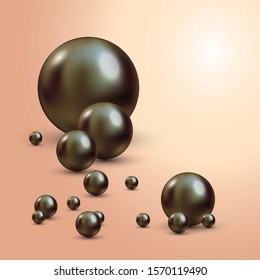 Vector Illustration for your design. Luxury beautiful shining jewellery background with black pearls vector illustration. Beautiful shiny natural pearls with transparent glares and highlights for