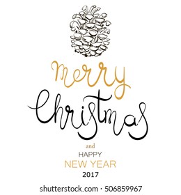 Vector illustration for your design. Merry Christmas and Happy New Year. Holiday card. Lettering and calligraphy.