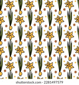 Vector illustration for your design. Pattern. Garden set. Flower Narcissus.