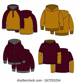 Vector illustration for your design. Vinous and mustard hoodies