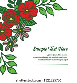 Vector illustration your sample text here with red flower frame blooms hand drawn