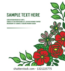 Vector illustration your sample text here with red flower frame blooms hand drawn