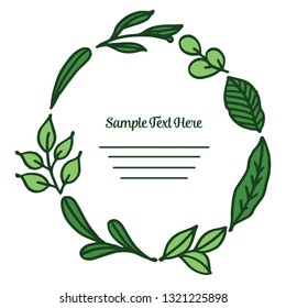 Vector illustration your sample text here with beautiful green leaves frame hand drawn