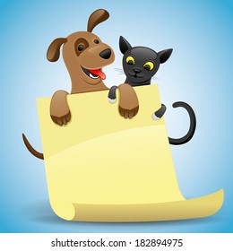Vector illustration for your text. Cat and dog.