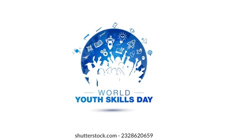 Vector illustration of Youth Skills Day, 15 July. World Youth Skills Day text with Young students and teachers celebrating success. - Shutterstock ID 2328620659
