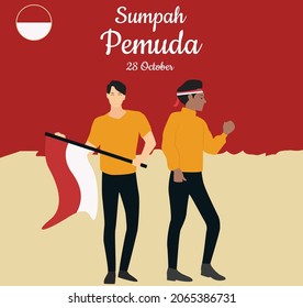 vector illustration youth spirit. selamat hari Sumpah pemuda. Translation: Happy Indonesian Youth Pledge. Suitable for greeting card, poster and banner