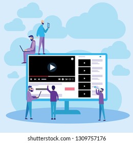 Vector Illustration. Youtube Web Online Video Streaming Concept. Flat Design Can Use For, Landing Page, Mobile App, Poster, Banner, Flyer, Template, UI, Web.