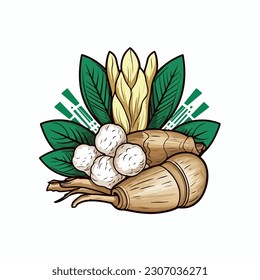 Vector illustration of a yuca logo traditional food Panamanian, Brazil, Cuban, Maldivian Cuisine for business: restaurant, cafe, food, eat, shop, trade, cook isolated on white background.