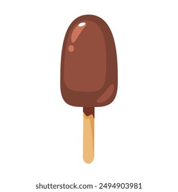 Vector illustration with yummy chocolate ice cream on a stick isolated on white background.