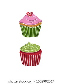 Vector illustration of yummy hand drawn desserts. Beautiful design elements for pastry shops, coffee houses, cafes or any other business related to the catering.