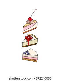Vector illustration of yummy hand drawn desserts. Beautiful design elements for pastry shops, coffee houses, cafes or any other business related to the catering.
