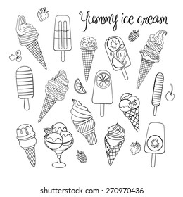 Vector illustration of yummy ice cream. Set of vector ice cream
