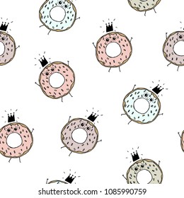 Vector illustration. Yummy print. Princess doughnut. Cartoon drawing. Element of seamless pattern.