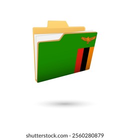 Vector illustration of Zambia flag isolated in file folder on white background.