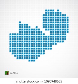 Vector illustration of Zambia map dotted basic shape icons and flag