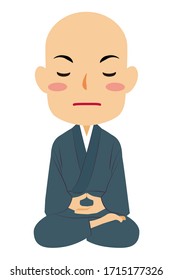 Vector illustration of zazen sitting and meditating  Japanese Buddhist monk in "Samue", work clothes. Buddha. Spiritual. Buddhism.