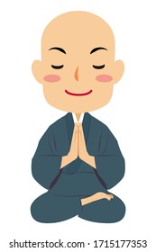 Vector illustration of zazen sitting and meditating Japanese Buddhist monk in "Samue", work clothes. Buddha. Spiritual. Buddhism.