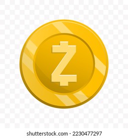 Vector illustration of Zcash coin in gold color on transparent background (PNG).