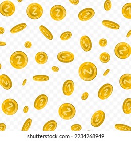 Vector illustration of Zcash currency. Flying gold coins on transparent background (PNG).
