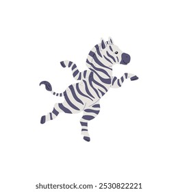 Vektorgrafik eines Zebras mit einem schönen schwarz-weißen Muster, das fröhlich auf weißem Hintergrund tanzt, für Kinderdesign und spielerisches Branding.