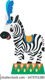 Vector Illustration of Zebra in Circus costume standing on a platform