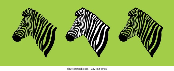 Vector illustration of Zebra face. Zebras set.