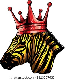 vector illustration of zebra head with crown on white background