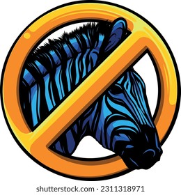 ilustración vectorial de la cabeza de cebra con símbolo prohibido