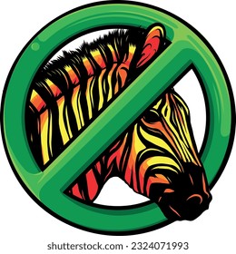 vector illustration of zebra head with forbidden symbol