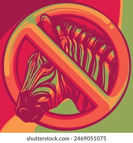 vector illustration of zebra head with forbidden symbol