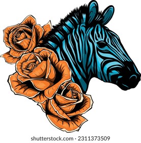 vector illustration of zebra head with roses