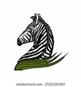 
vector illustration of zebra horse with grass