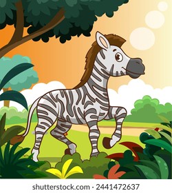 Vector illustration of a zebra on an isolated background, made in cartoon style