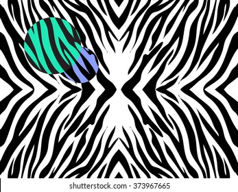 Vector  illustration   of zebra print on white background with  colored spots. Black and white zebra print with colorful spots.