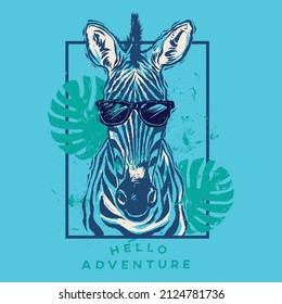 Vector illustration of Zebra with sunglasses ,leaves elements.