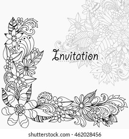 Vector illustration Zen Tangle invitation in colors. Coloring Book, anti-stress for adults. Black and white.