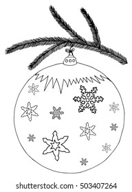 Vector illustration zentangl, Christmas Toy. Coloring Book, anti-stress for adults. Black and white.