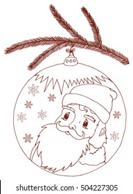 Vector illustration zentangl in a Christmas toy displayed portrait grandfather frost. Coloring Book, anti-stress for adults.Brown White.