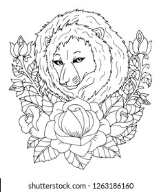 Vector illustration zentangl. Mouse hiding in the grass among the daisies. Coloring book. Antistress for adults and children. Work done in manual mode. Black and white.