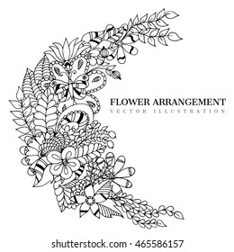 Vector illustration zentangle cabin in the woods with baby animals in the colors. Coloring book anti-stress for adults. Black and white.