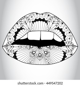 Vector illustration of the zentangle lips.