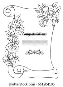 Vector illustration of zentangle, postcard in the style of folded papyrus. Drawing scribbles. Page coloring Antistress for adults and children. The work was done in manual mode. Black and white.