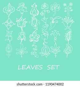 Vector illustration zentangle set of plants. Coloring for adults antistress. Green and white.