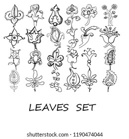 Vector illustration zentangle set of plants. Coloring for adults antistress. Black and white.