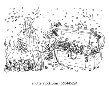 Vector illustration zentangle underwater world.