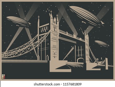 Vector Illustration Zeppelins and Tower Bridge