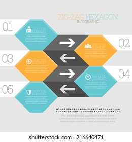 Vector illustration of zig-zag hexagon infographic design element.