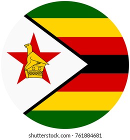 Vector illustration Zimbabwe flag icon isolated on white background. Round national flag of Zimbabwe. Flag button